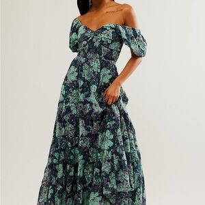 Free People Floral Maxi Dress - Green and Purple